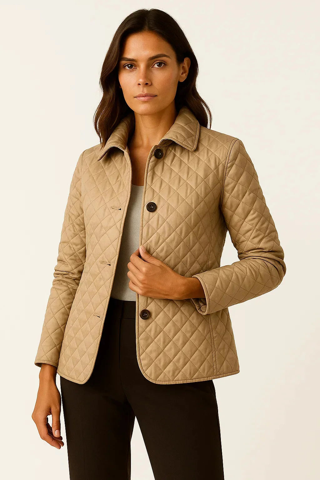 Anna Quilted Blazer for Women - Button Front Quilted Jacket