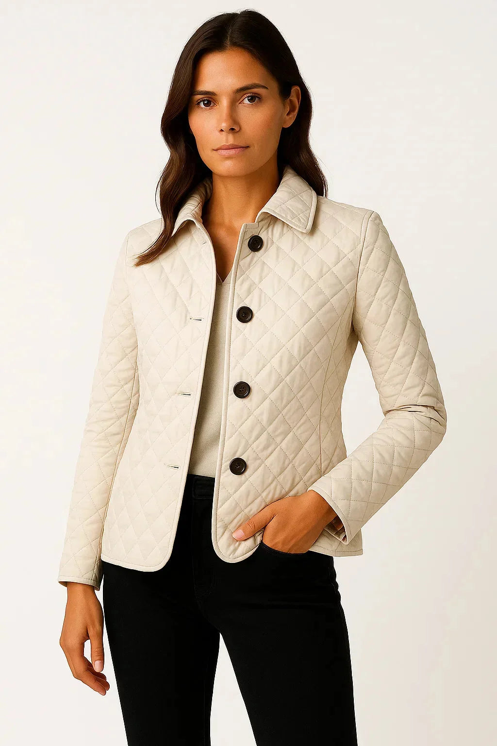 Anna Quilted Blazer for Women - Button Front Quilted Jacket