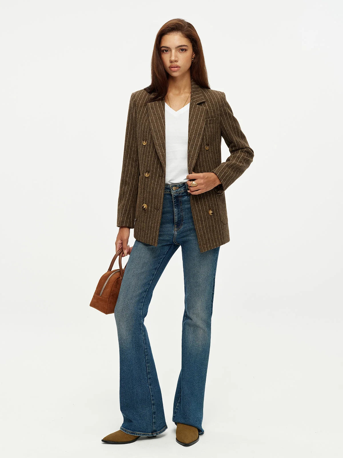 Beatrice Pinstripe Blazer Double Breasted Wool Blend