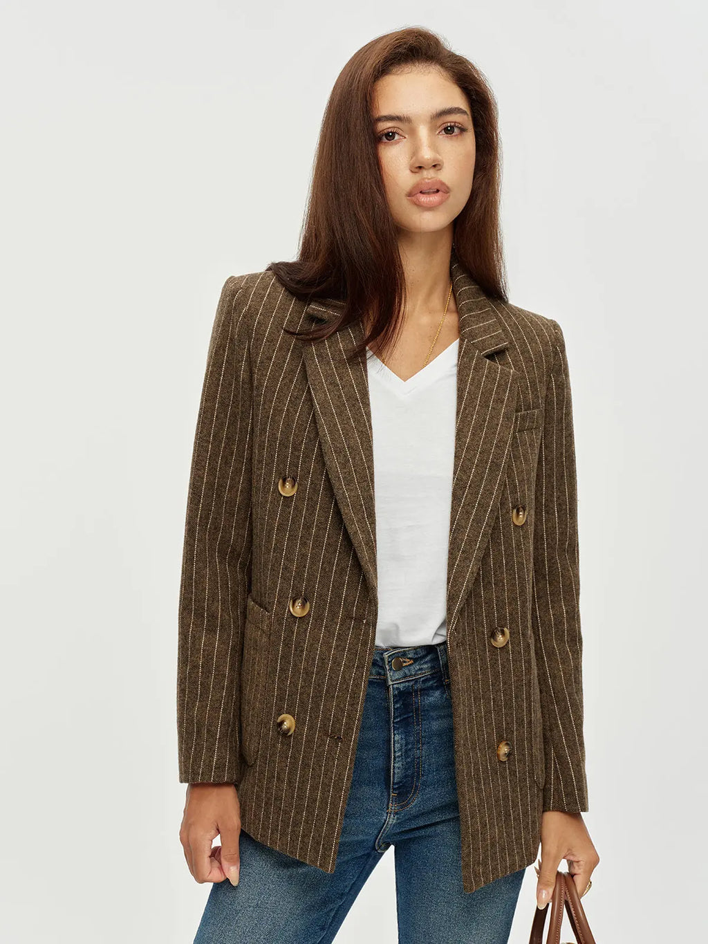 Beatrice Pinstripe Blazer Double Breasted Wool Blend