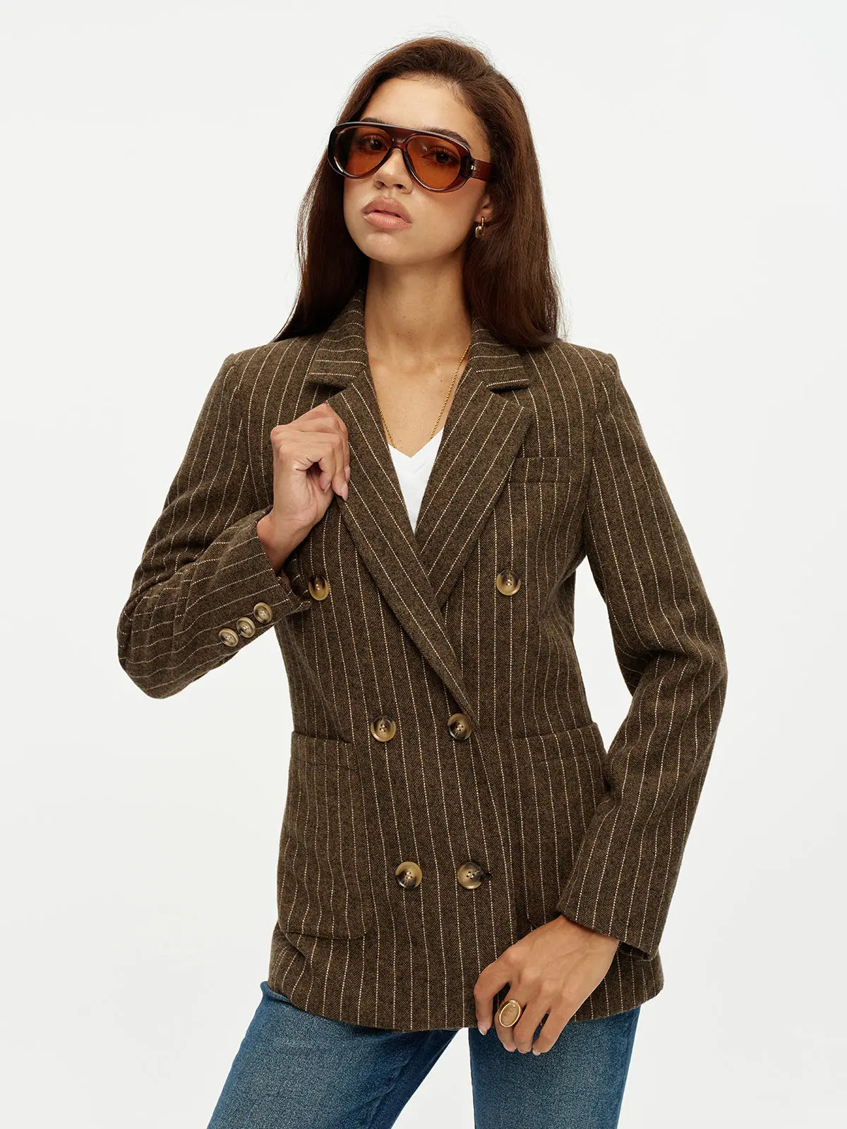 Beatrice Pinstripe Blazer Double Breasted Wool Blend