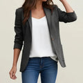 Blazer – Black Single-Button Ruched-Sleeve Slim Tailored