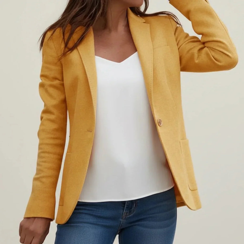 Blazer – Black Single-Button Ruched-Sleeve Slim Tailored
