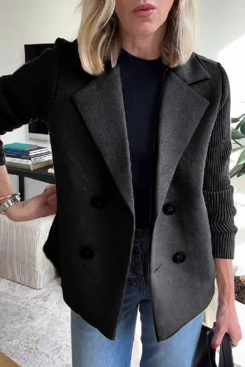 Blazer – Brown Double-Breasted with Knit Sleeves