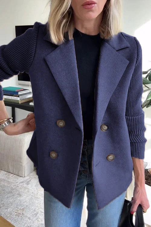 Blazer – Brown Double-Breasted with Knit Sleeves