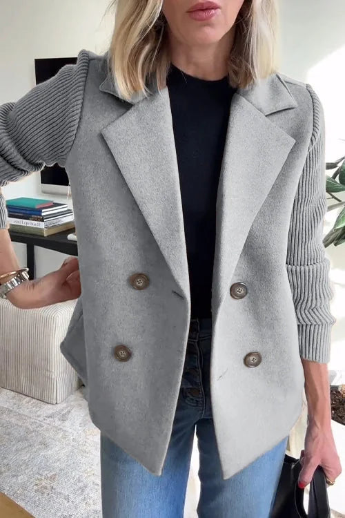Blazer – Brown Double-Breasted with Knit Sleeves