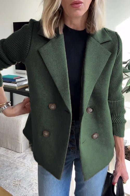Blazer – Brown Double-Breasted with Knit Sleeves