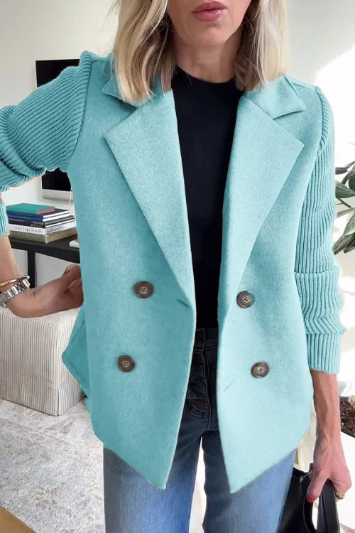 Blazer – Brown Double-Breasted with Knit Sleeves