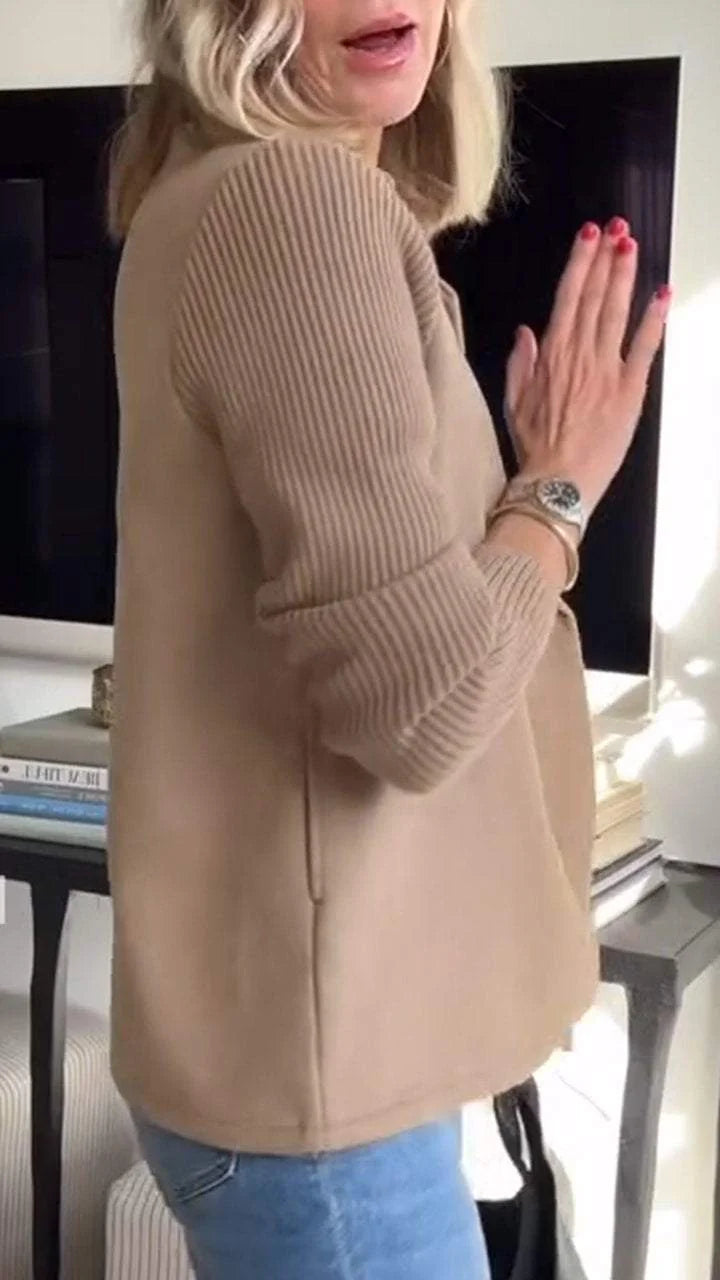 Blazer – Brown Double-Breasted with Knit Sleeves