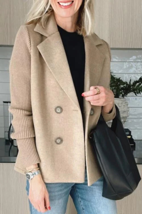 Blazer – Brown Double-Breasted with Knit Sleeves