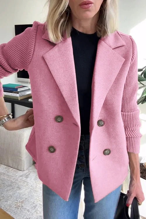 Blazer – Brown Double-Breasted with Knit Sleeves