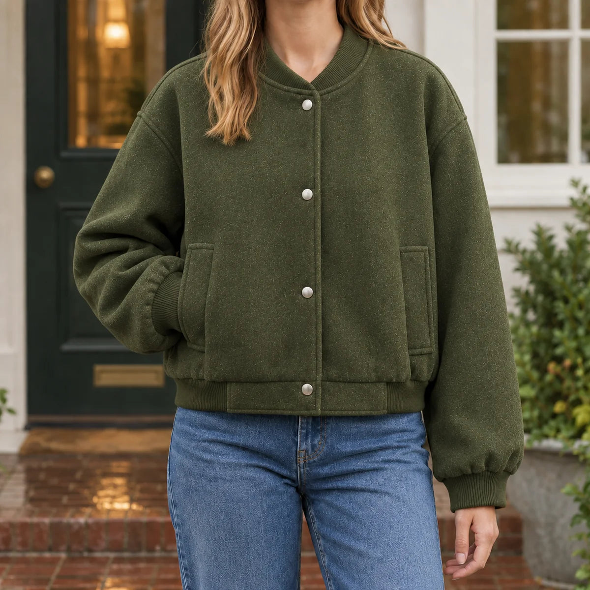 Bomber Jacket – Black Snap Front Relaxed