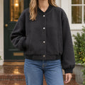 Bomber Jacket – Black Snap Front Relaxed