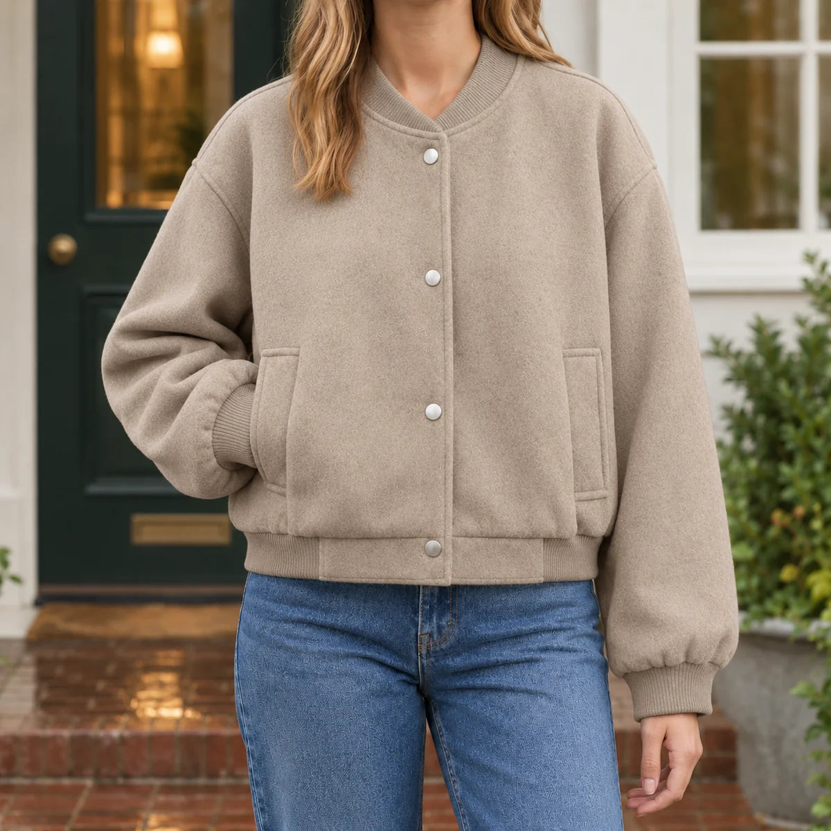 Bomber Jacket – Black Snap Front Relaxed