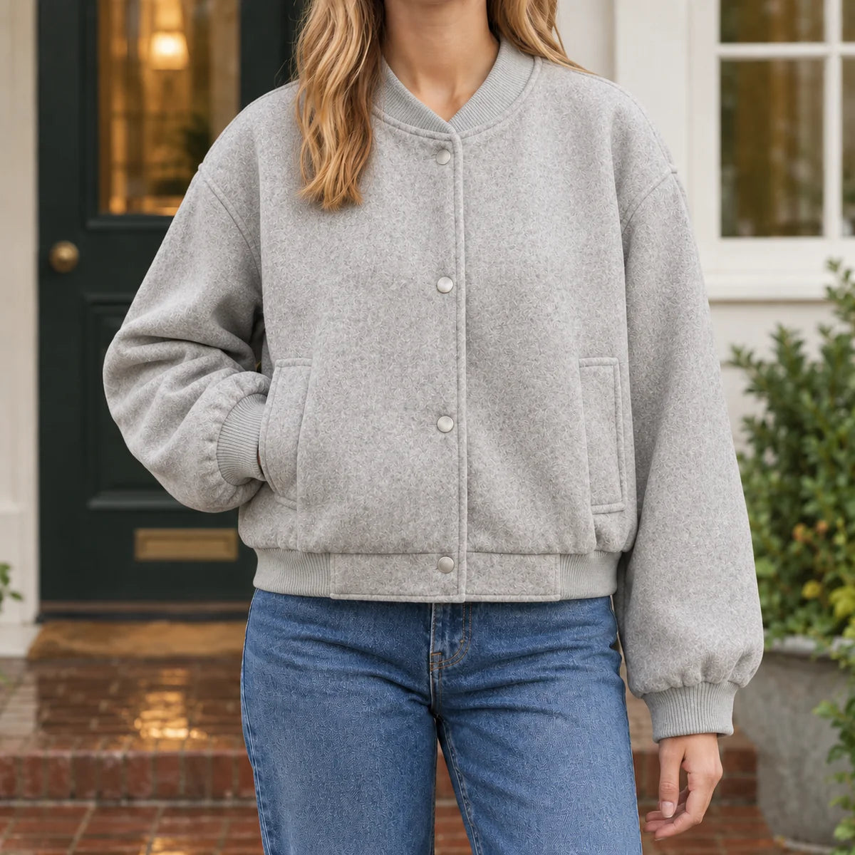 Bomber Jacket – Black Snap Front Relaxed