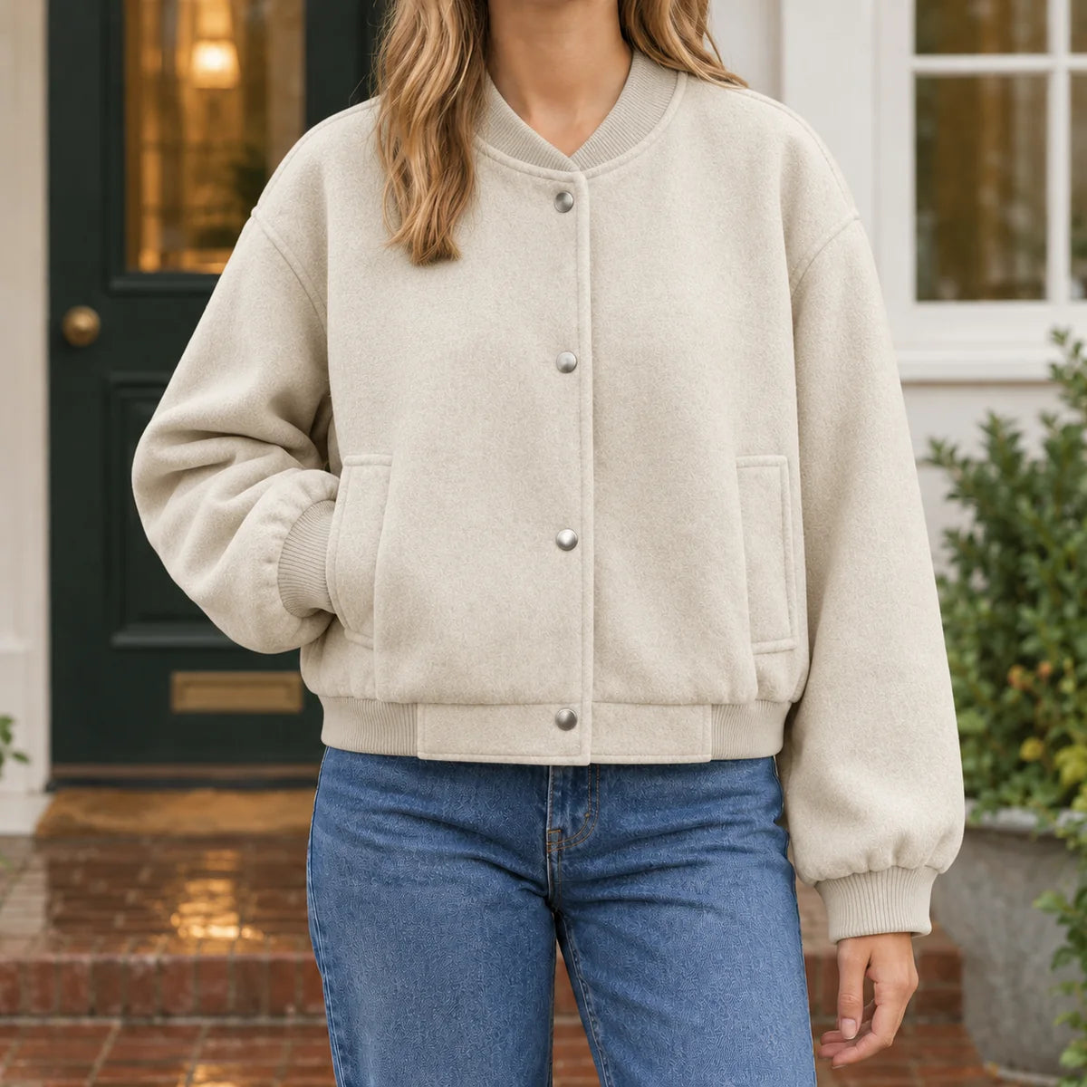 Bomber Jacket – Black Snap Front Relaxed