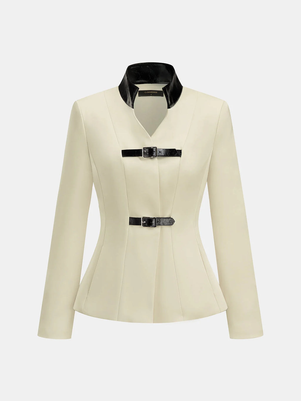 Bridget Fitted Blazer Faux Leather Collar Buckle Detail