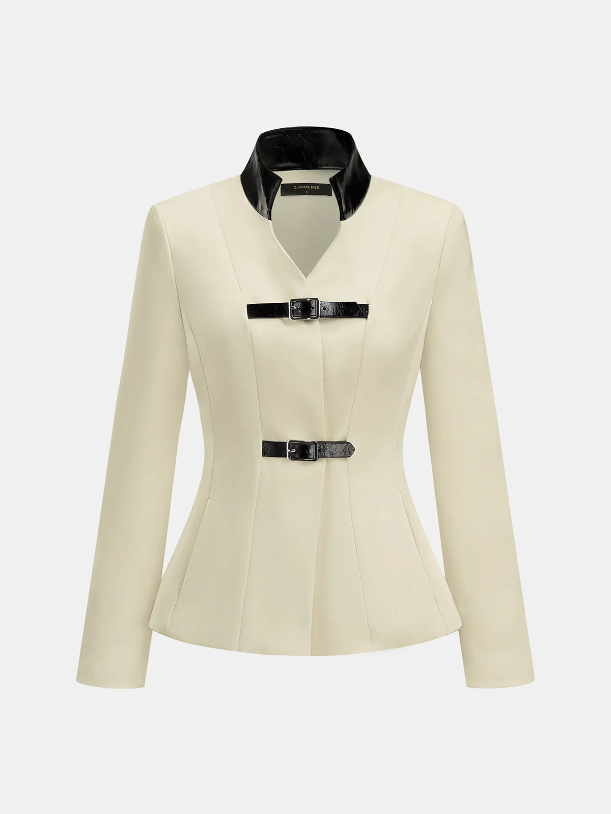 Bridget Fitted Blazer Faux Leather Collar Buckle Detail