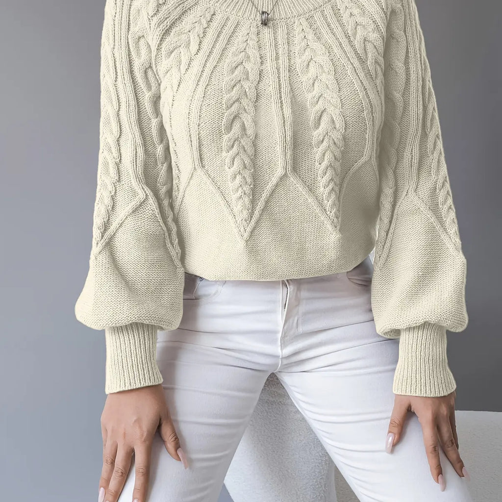 Cable Knit Sweater – Khaki Balloon Sleeve Knit Jumper