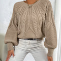 Cable Knit Sweater – Khaki Balloon Sleeve Knit Jumper