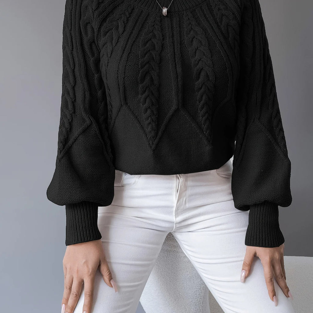 Cable Knit Sweater – Khaki Balloon Sleeve Knit Jumper