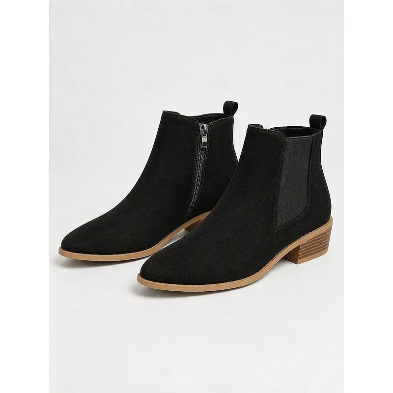 Chelsea Boots Women – Black Pointed Toe Ankle Boots Block Heel