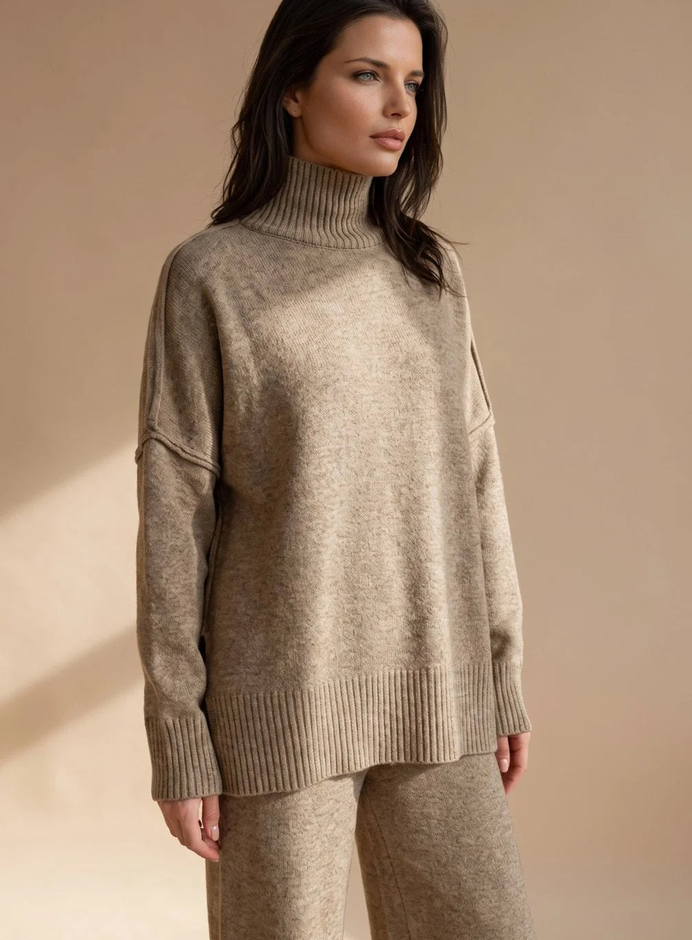 knit pants set women – Beige