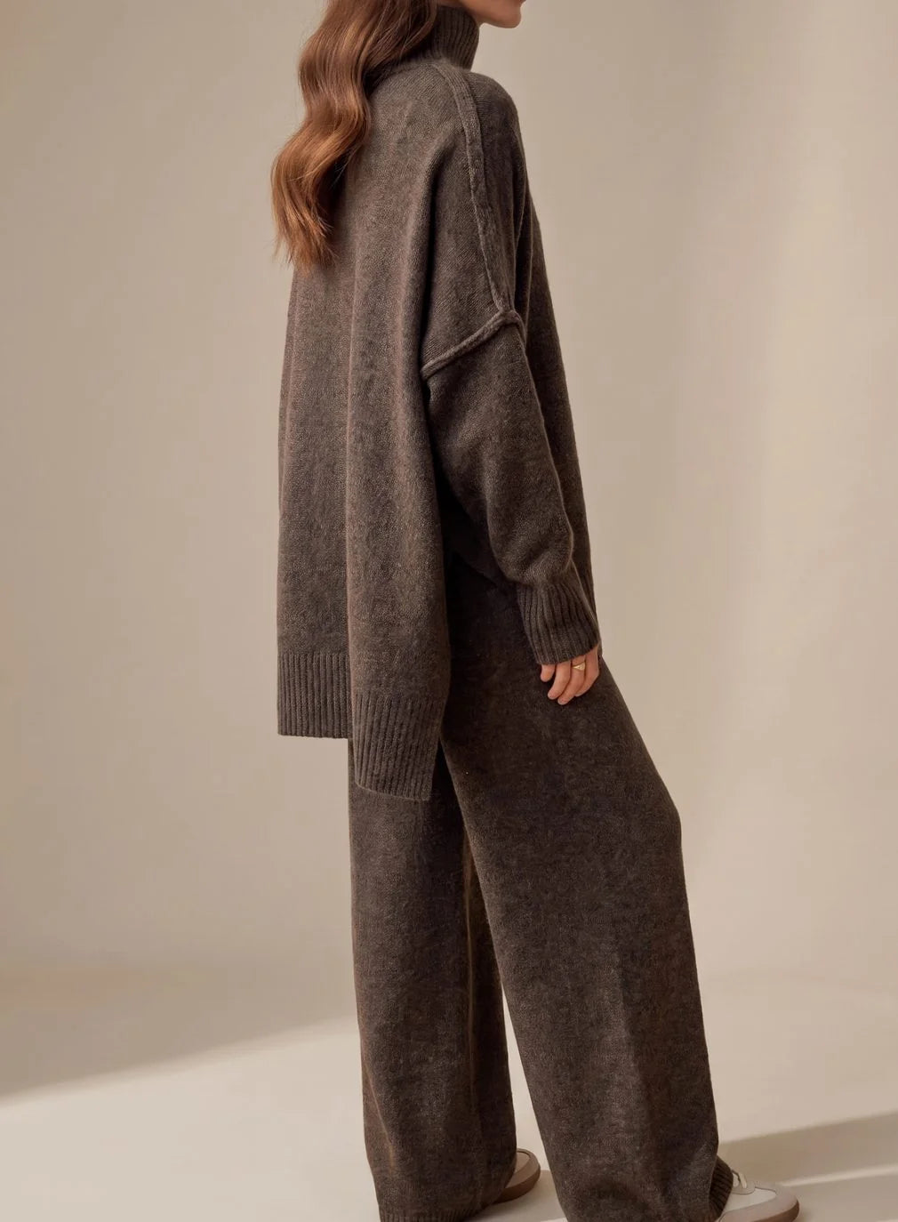 knit pants set women – Brown