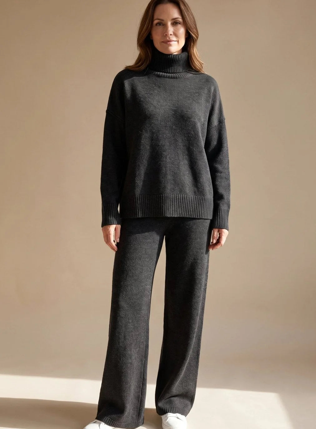 knit pants set women – Beige