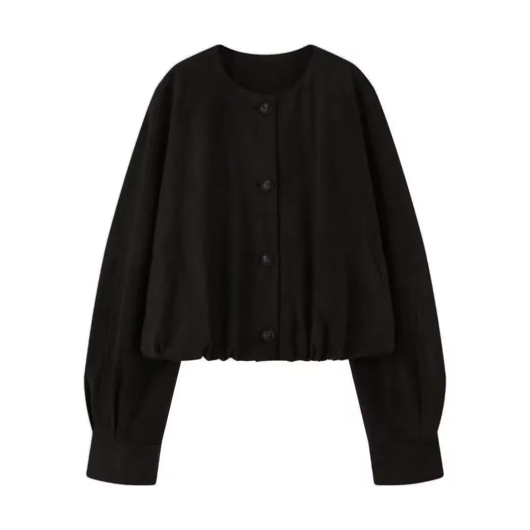 Cropped Velour Jacket Balloon Sleeve