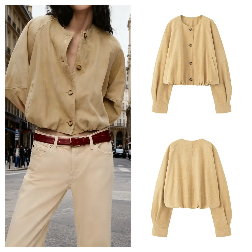 Cropped Velour Jacket Balloon Sleeve