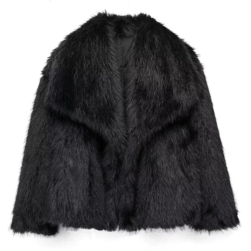 Faux Fur Coat – White Cropped Plush Winter Jacket