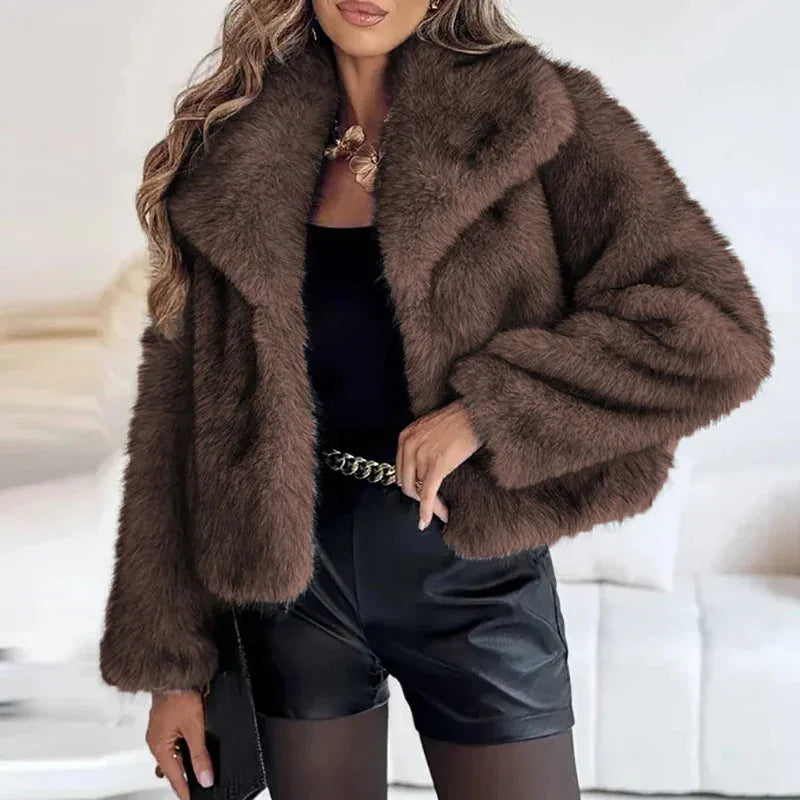 Faux Fur Coat – White Cropped Plush Winter Jacket