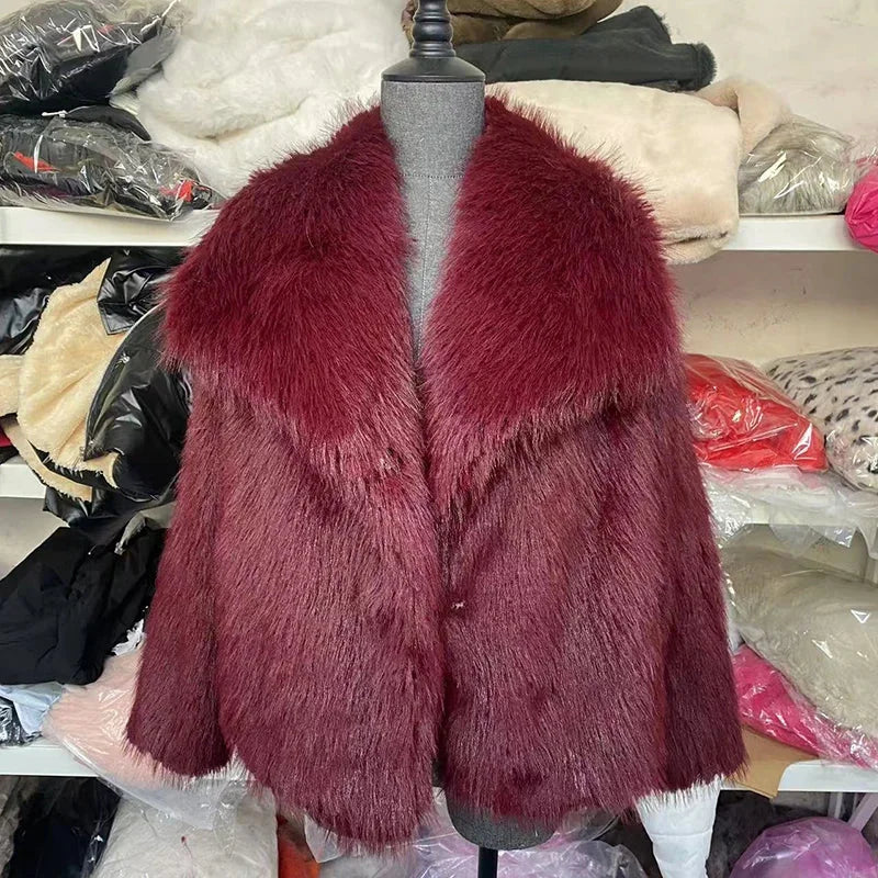Faux Fur Coat – White Cropped Plush Winter Jacket