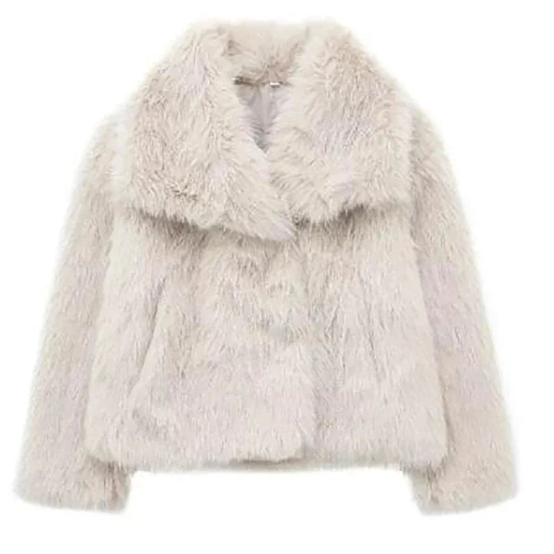 Faux Fur Coat – White Cropped Plush Winter Jacket
