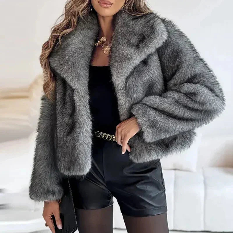 Faux Fur Coat – White Cropped Plush Winter Jacket