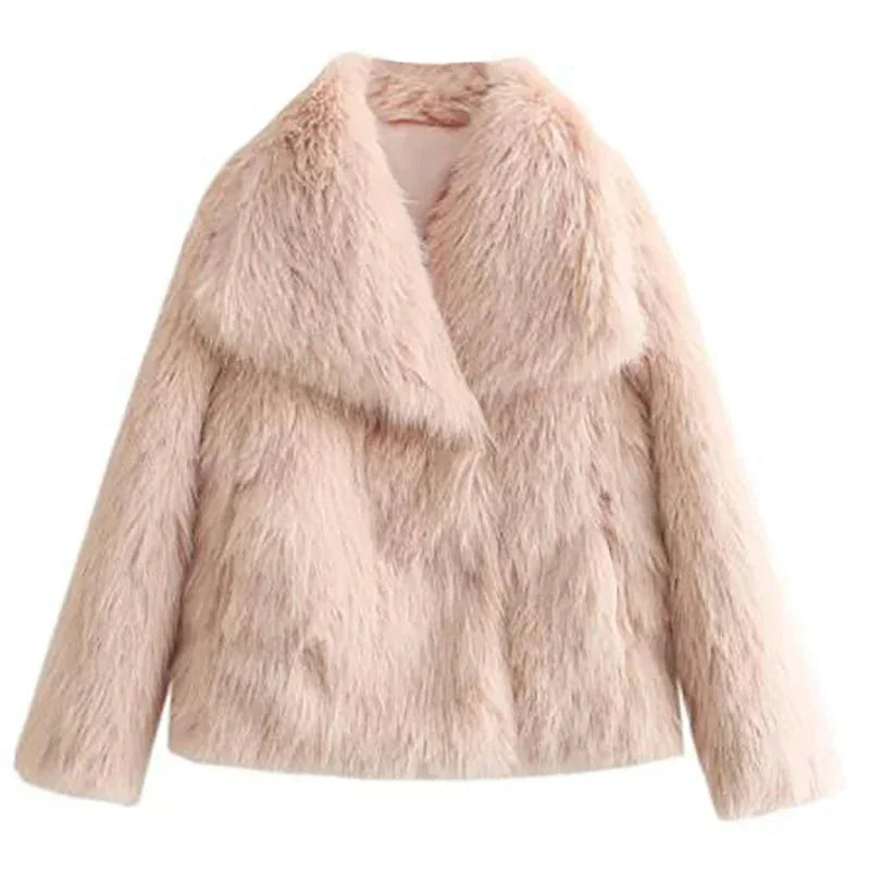 Faux Fur Coat – White Cropped Plush Winter Jacket