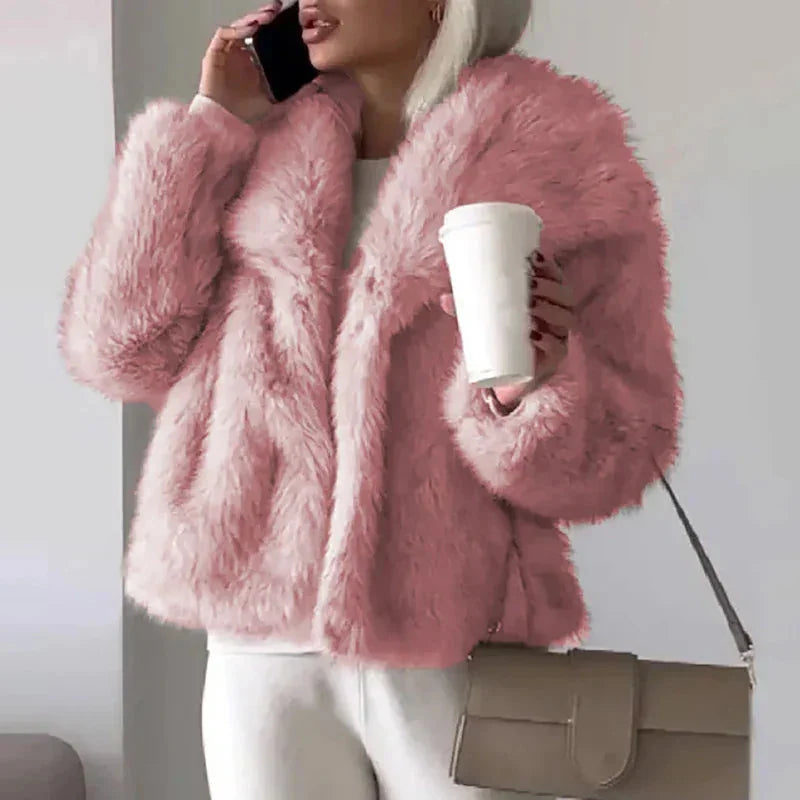 Faux Fur Coat – White Cropped Plush Winter Jacket