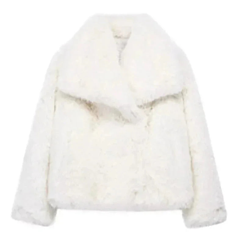 Faux Fur Coat – White Cropped Plush Winter Jacket