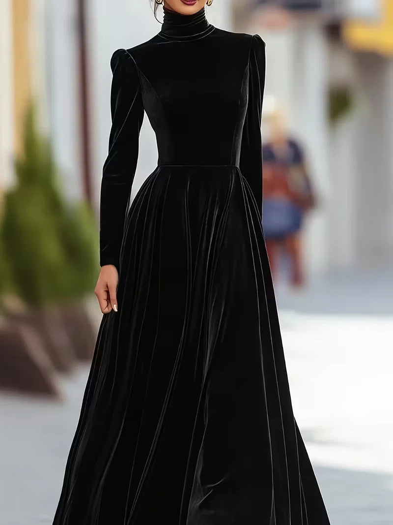 Holiday Dress – Burgundy Velvet Mock-Neck Long-Sleeve Maxi
