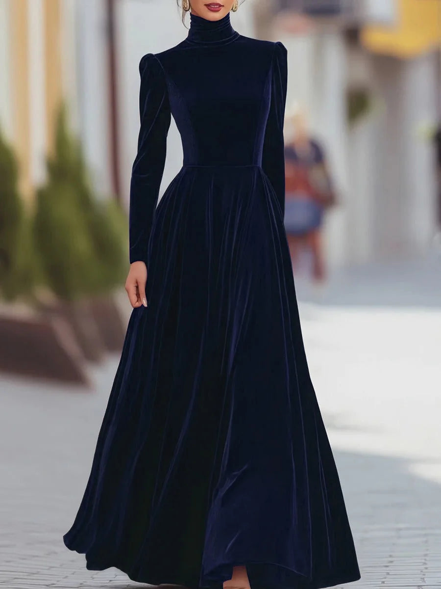 Holiday Dress – Burgundy Velvet Mock-Neck Long-Sleeve Maxi