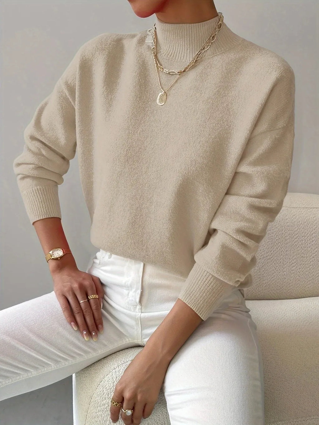 Kendra Ribbed Turtleneck Sweater for Women - Fitted Roll Neck Knit