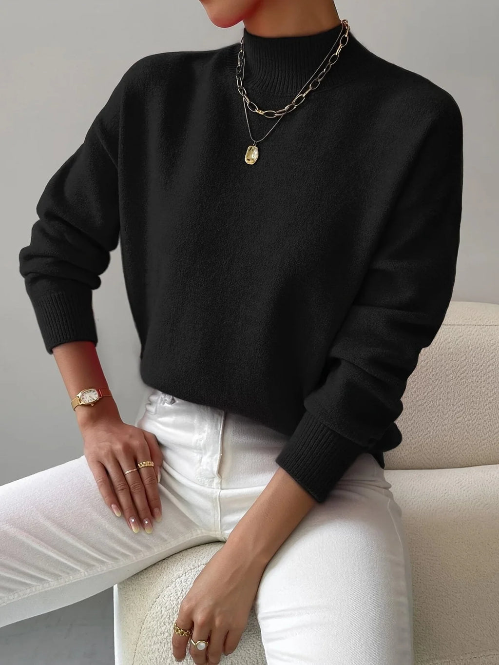 Kendra Ribbed Turtleneck Sweater for Women - Fitted Roll Neck Knit