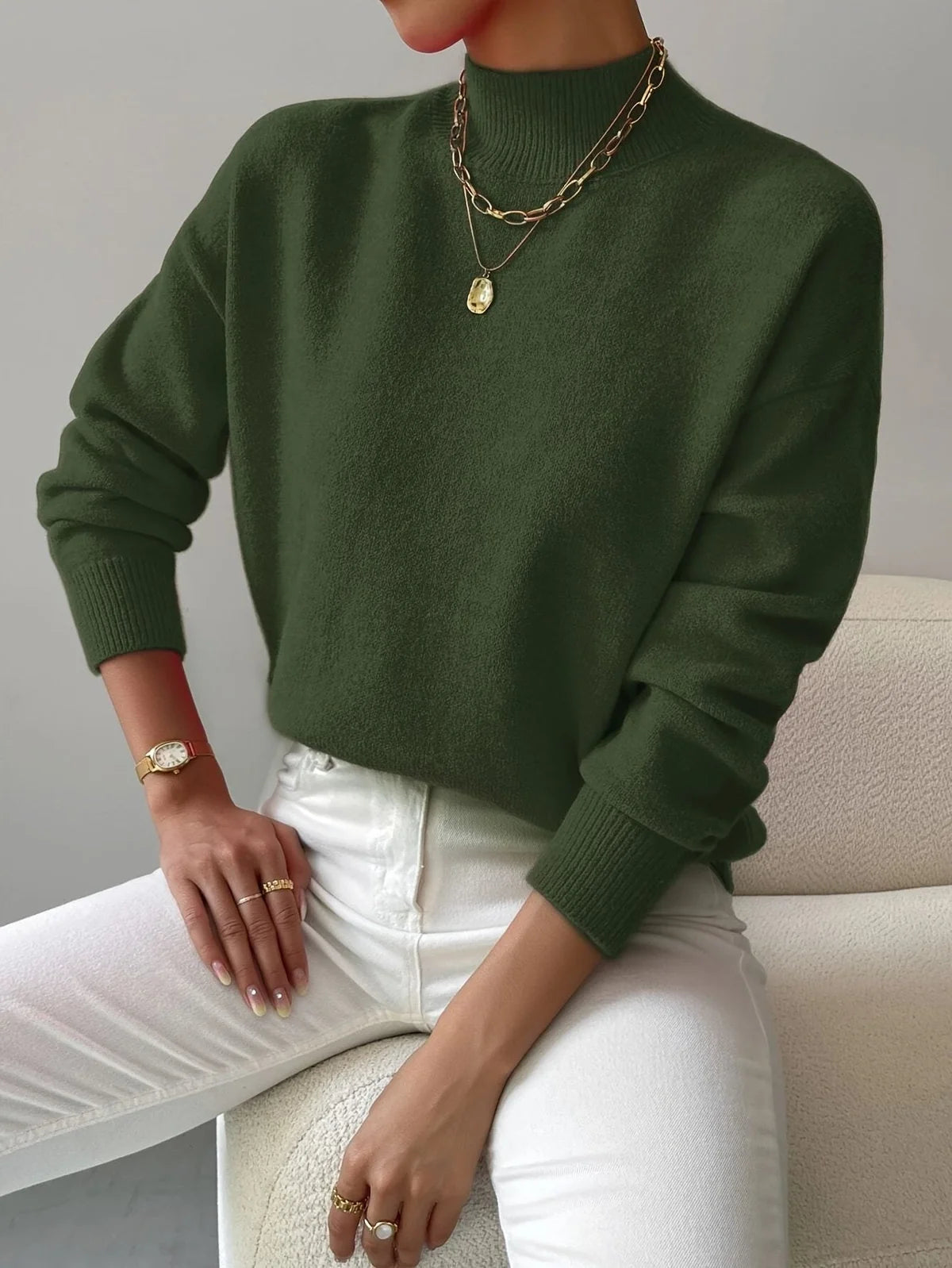 Kendra Ribbed Turtleneck Sweater for Women - Fitted Roll Neck Knit