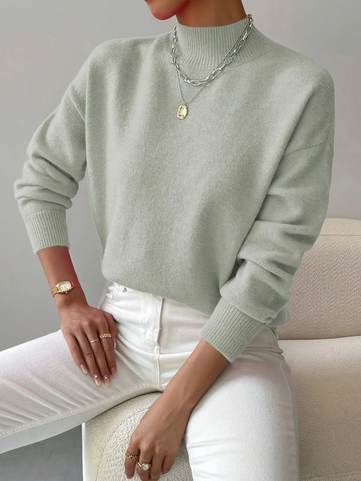 Kendra Ribbed Turtleneck Sweater for Women - Fitted Roll Neck Knit