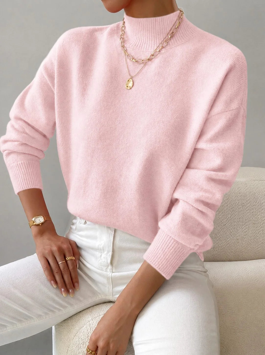 Kendra Ribbed Turtleneck Sweater for Women - Fitted Roll Neck Knit