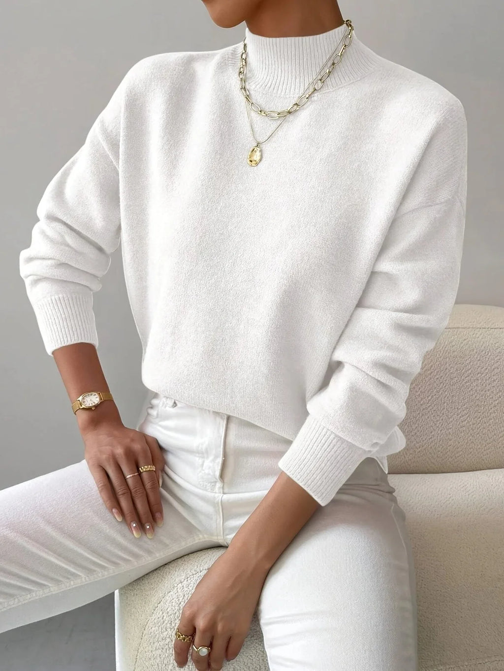 Kendra Ribbed Turtleneck Sweater for Women - Fitted Roll Neck Knit