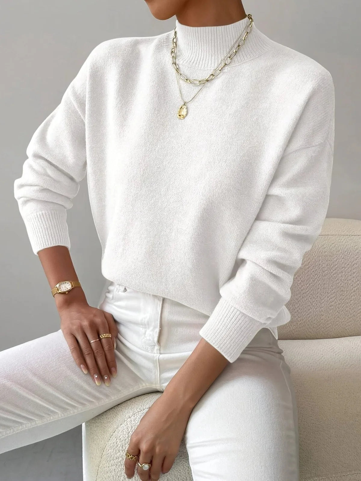 Kendra Ribbed Turtleneck Sweater for Women - Fitted Roll Neck Knit
