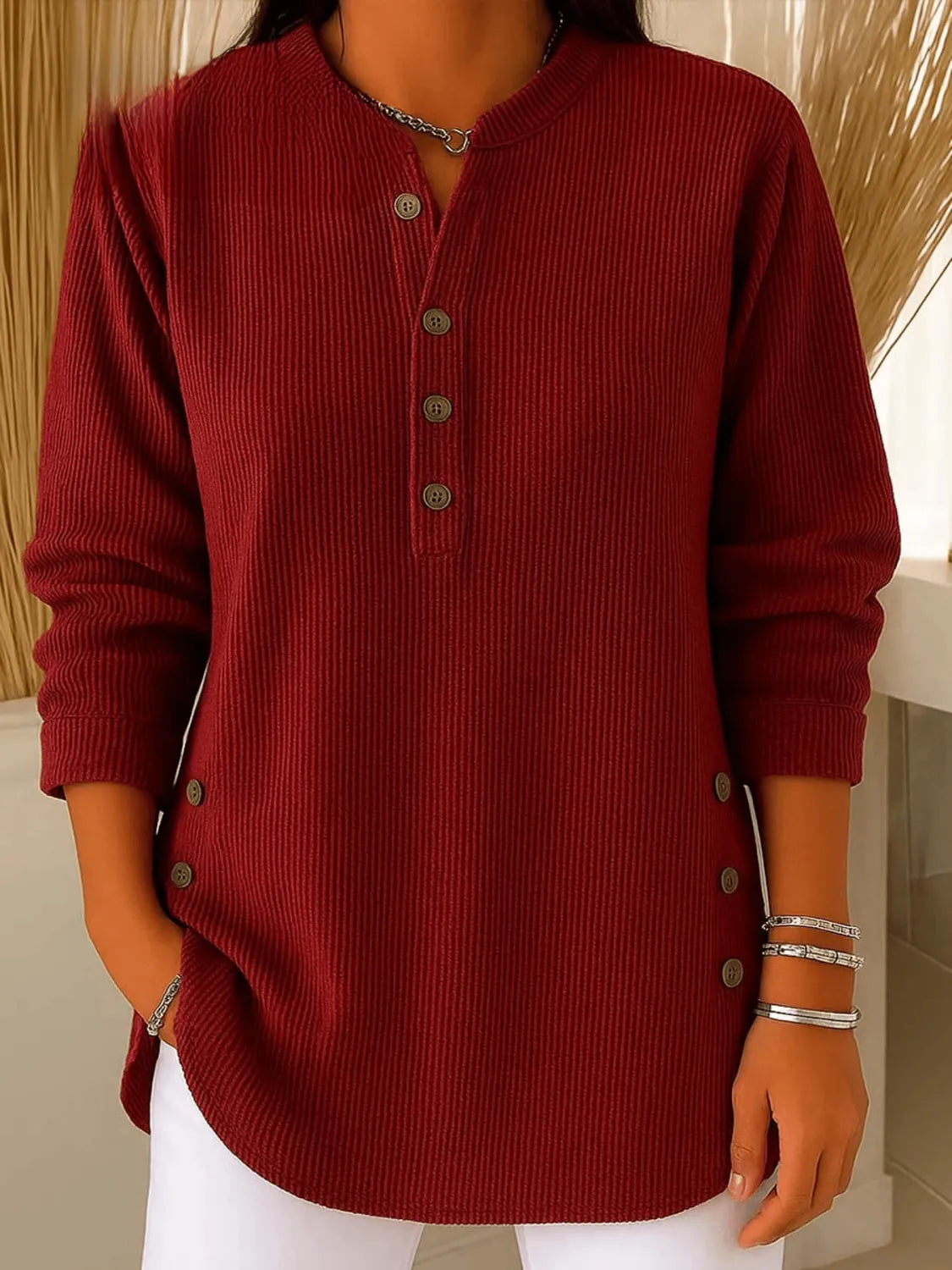 knit henley top women – Burgundy