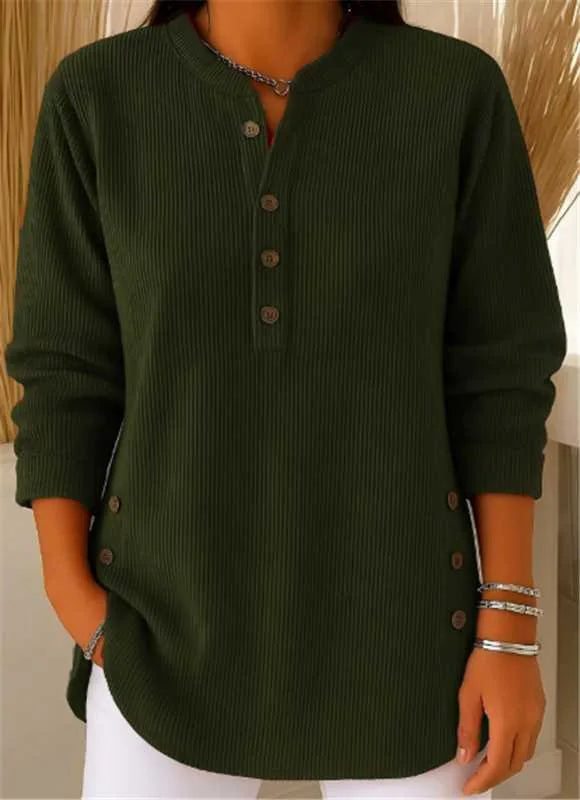 knit henley top women – Dark Green